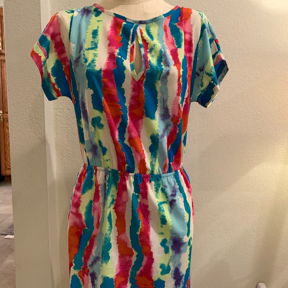Tie Die Dress with Keyhole front and elastic waist
